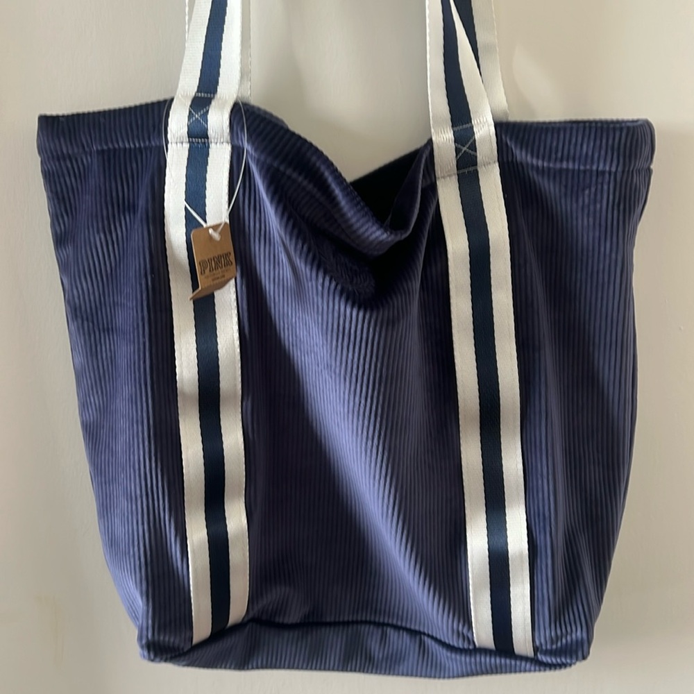 PINK Victoria’s Secret Ribbed Velour Tote with Zipper Blue